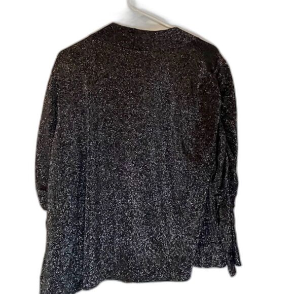 Peter Nygard Dressy Casual Black/Silver Glittery Ruched Sleeves Open Cardigan 1X - Picture 4 of 4